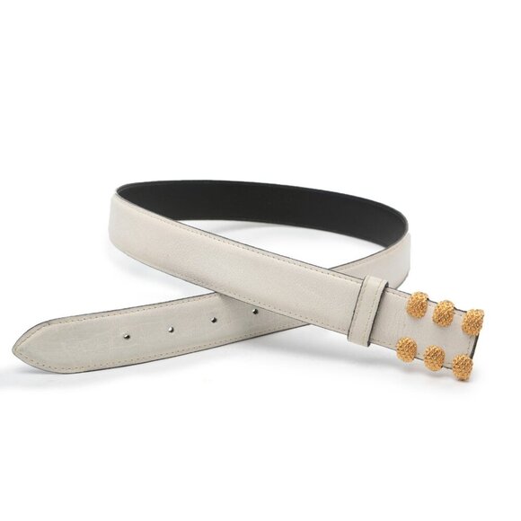 Vintage TILLA Leather Belt White Gold Studded Claw Pin Buckle Italy 80s Retro - Picture 1 of 11